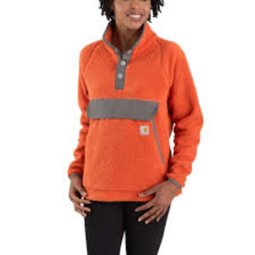 Carhartt Orange Fleece Sherpa Pullover Front Pocket 1/2 Snap Women's L Jacket